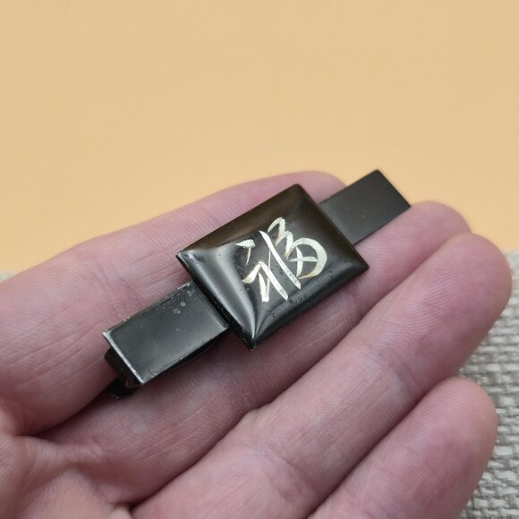 Sterling Silver And 950 Silver Asian Words Tie Clip A5987 - Picture 2 of 7